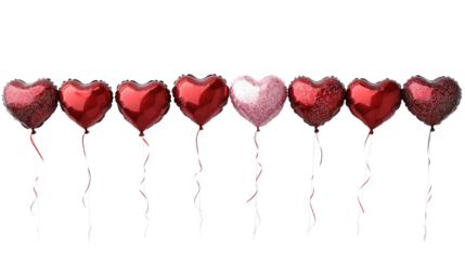 Multiple heart balloons isolated on a white transparent background