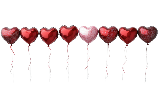 Multiple heart balloons isolated on a white transparent background