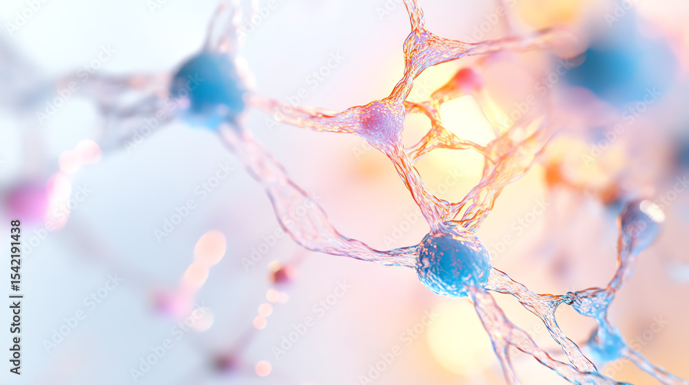 Poster A close-up view of interconnected neurons showcasing vibrant colors, representing the complexity of the human brain and neural networks.