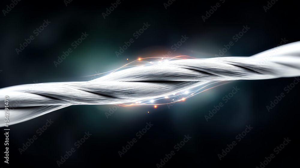 Poster a close-up view of twisted wire showcasing intricate details and dynamic lighting effects, symbolizi