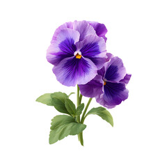 Obraz premium Two purple pansies with green leaves