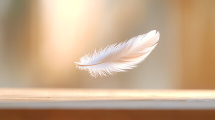 Obraz premium A delicate white feather floats gently in the air, capturing the essence of lightness and grace in a serene environment.
