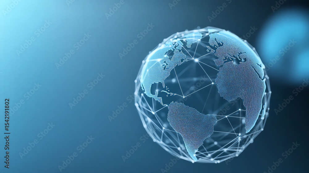 Poster A digital representation of the Earth, showcasing interconnected networks and technology in a modern, futuristic style.
