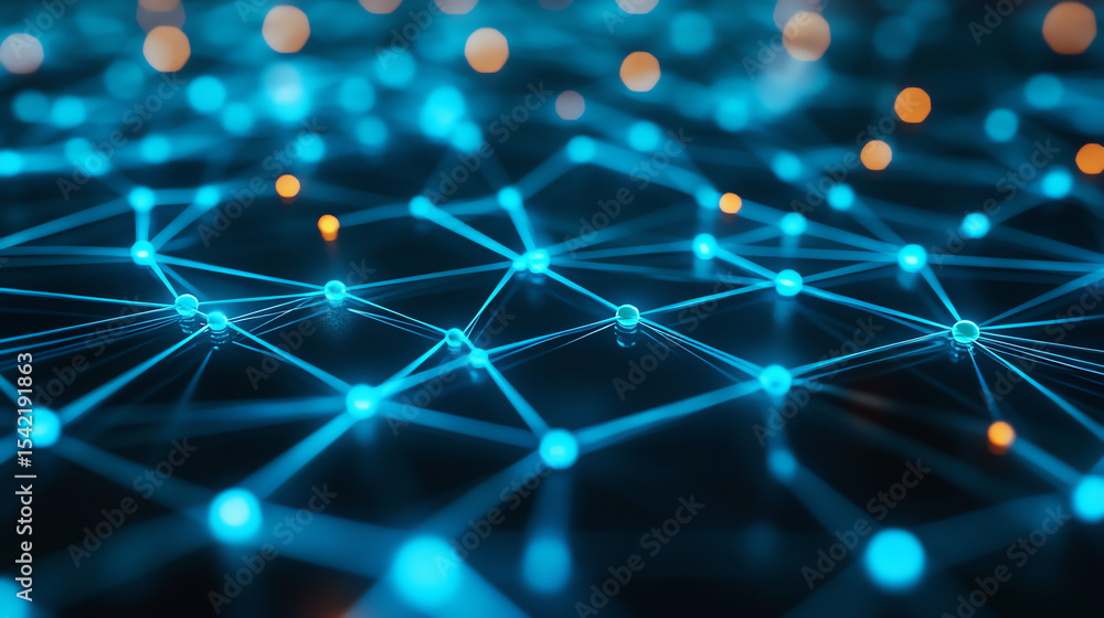 Aufkleber A dynamic digital network showcasing interconnected nodes and vibrant blue lines, symbolizing technology and connectivity.