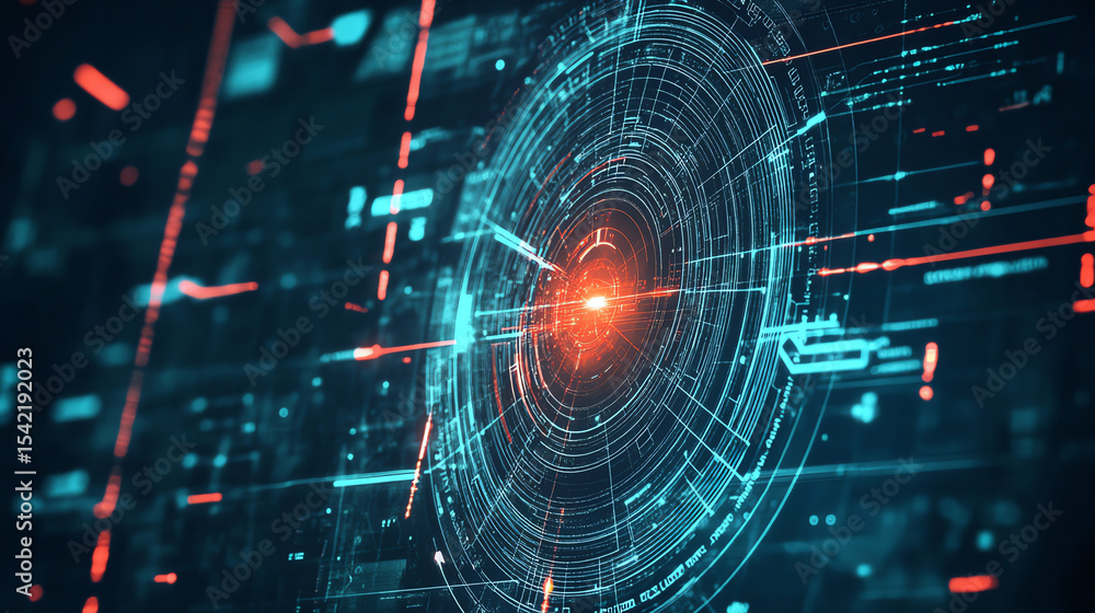 Poster A futuristic digital interface showcasing intricate data patterns and vibrant colors, ideal for tech-themed projects and presentations.