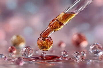 Cosmetic serum Oil drop on Saggy skin cell, Skin Repair, moisturizer, collagen serum, advertising background ready to use, 3D rendering