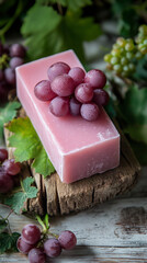 A fresh spa still life features handmade organic soap bars and aromatic pink rose flowers, creating a natural beauty scene focused on clean hygiene and herbal bath care