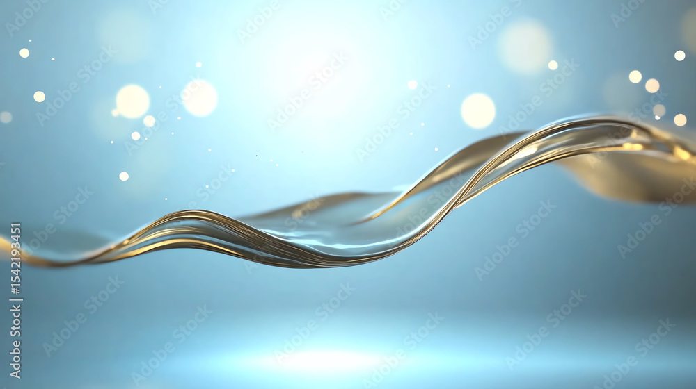 Poster A serene wave of gold flows gracefully against a soft blue backdrop, creating an ethereal and calming atmosphere.