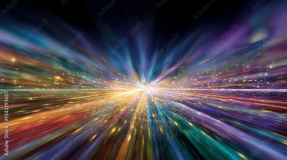 Poster a stunning abstract image depicting vivid rays of color and light, symbolizing innovation and digita