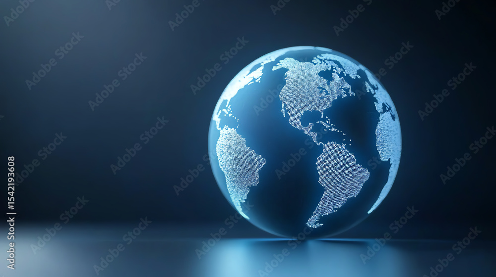 Poster a stunning 3d representation of earth, glowing softly against a dark background, symbolizing global 