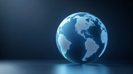 A stunning 3D representation of Earth, glowing softly against a dark background, symbolizing global connectivity and innovation.