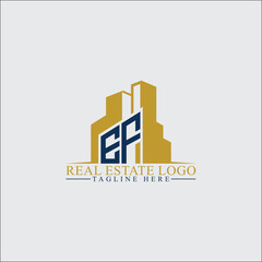 Modern EF Real Estate Logo Design with Building Silhouettes