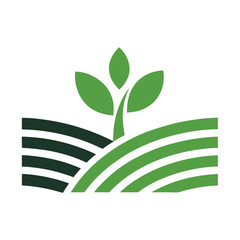 Green Plant Sprouting from Rolling Green and Dark Green Fields