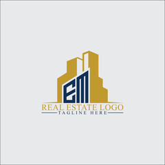 Modern EM Real Estate Logo Design with Building Silhouettes