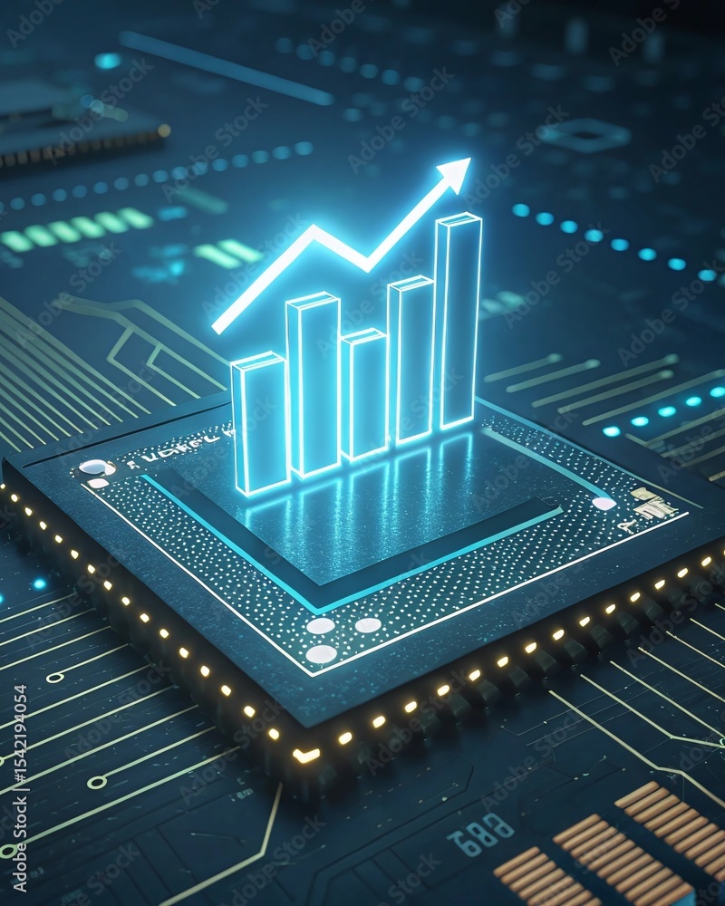 Poster digital growth on microchip - tech-driven business analytics