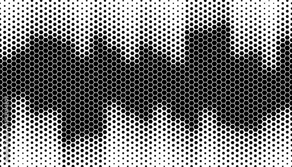 Poster black and white smooth transition pattern of hexagon shape with halftone effect. for modern backgrou