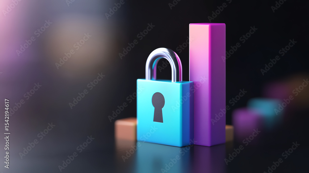 Poster a vibrant padlock with colorful geometric shapes, representing security and data protection in the d