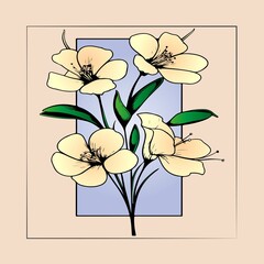  illustration of delicate cream flowers with green leaves