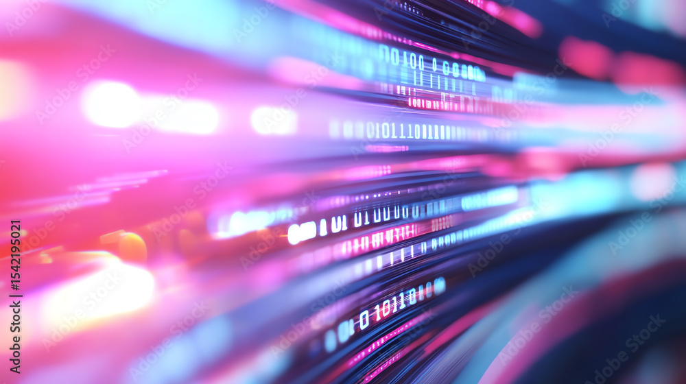 Poster abstract digital light trails with vibrant colors showcasing motion and connectivity in a technology