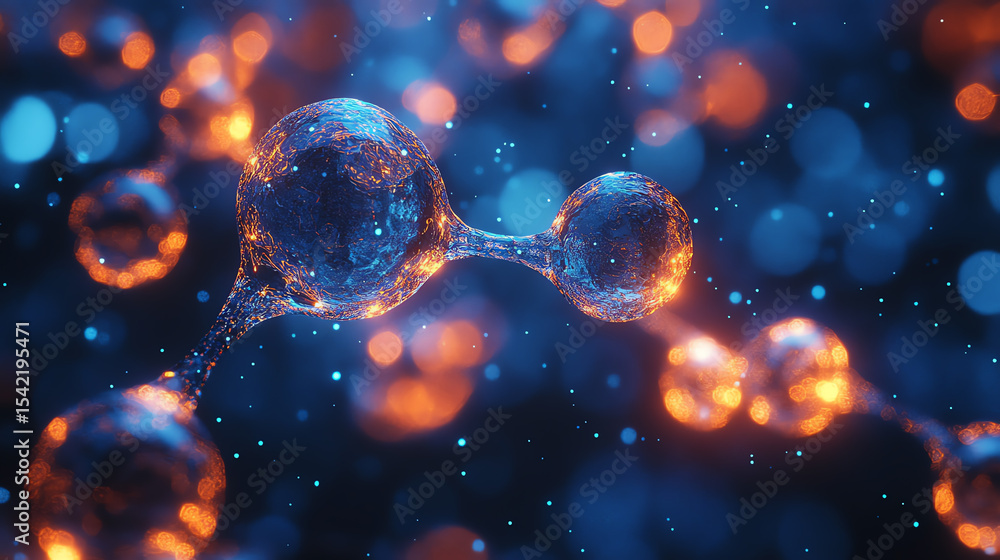 Poster an abstract representation of colorful molecules in a vibrant, dynamic environment, showcasing the b
