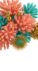 Abstract Coral Reef with Gold Accents: 3D Render