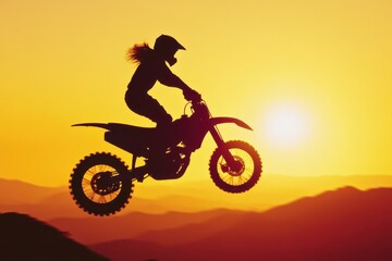 Silhouette of Motocross Rider Jumping Against Vibrant Sunset