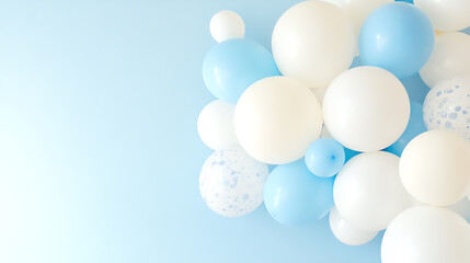 Colorful balloons in shades of blue and white create a festive atmosphere, perfect for celebrations and joyful occasions.