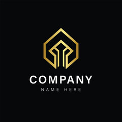Real estate company logo with house symbol and building icon in modern vector design