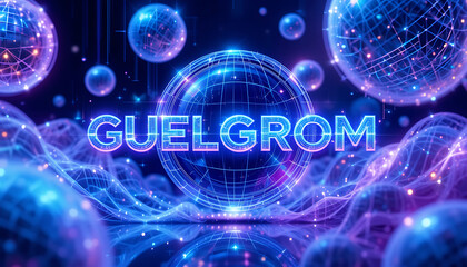 Obraz premium Guelgrom Abstract Neon Spheres and Glowing Energy Field Digital Art