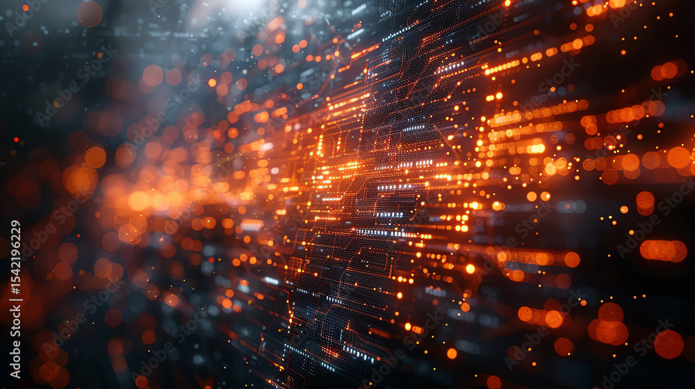 Poster Dynamic abstract image featuring glowing lines and particles, representing speed, data flow, and innovation in technology.