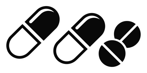 Medicine capsule and pill icon illustration

