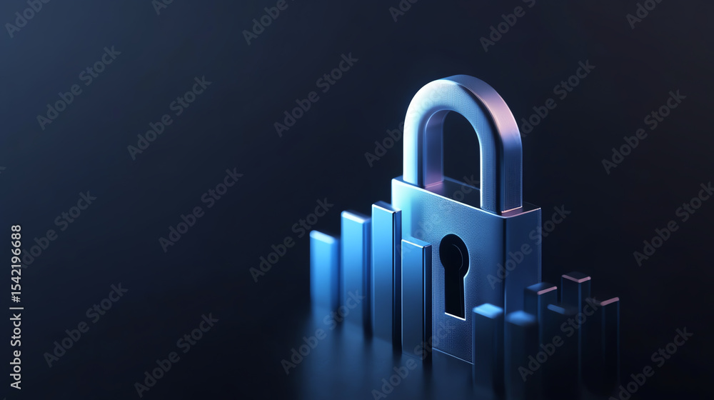 Poster Modern padlock illustration symbolizing cybersecurity and data protection in the digital age, showcasing safety and encryption concepts.