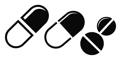 Medical pills icon and capsule pictogram vector

