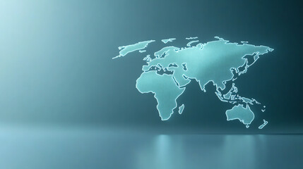 Stylized world map design in a serene blue atmosphere showcasing global connectivity and innovation.