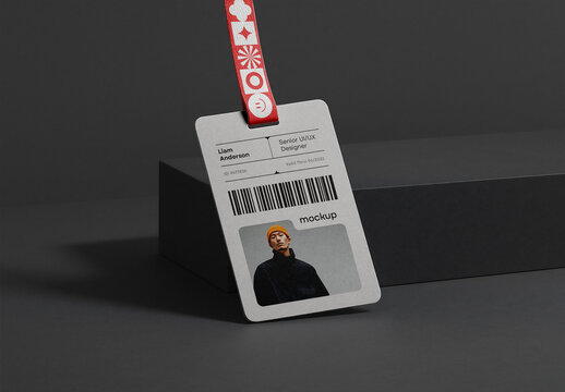 Minimal ID Card and ID Badge Mockup &ndash; Modern Lanyard Design Displayed on Dark Studio Background