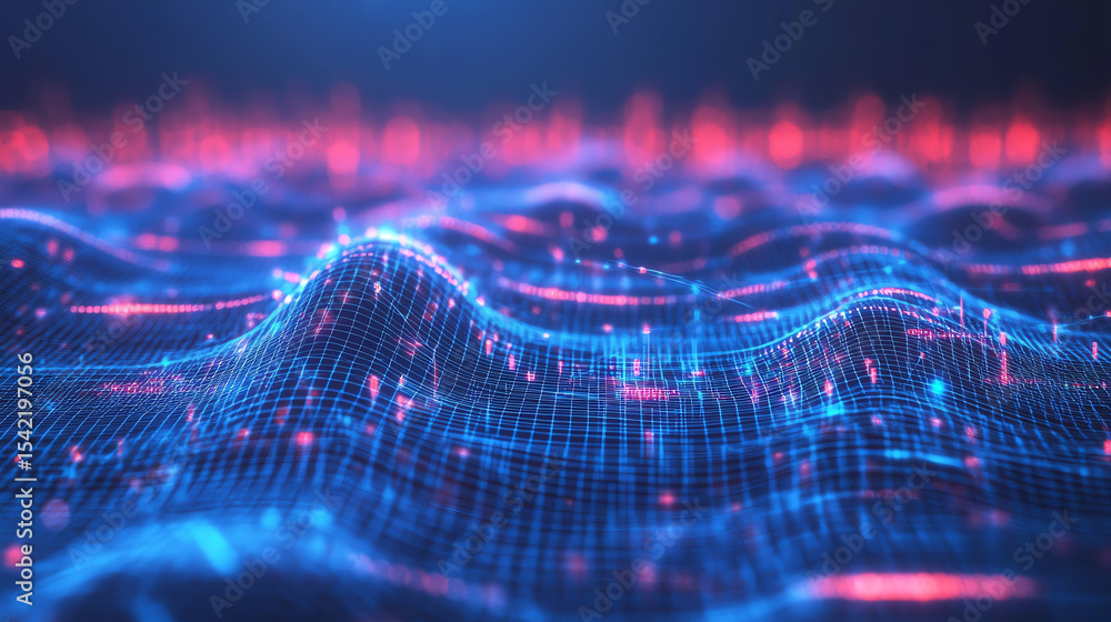 Poster Vibrant digital waves showcase an abstract representation of technology and data. Perfect for modern tech-inspired projects.