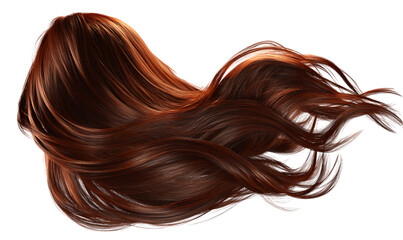 Long auburn hair flowing in waves isolated on transparent background