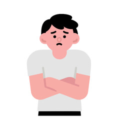 Sad boy illustration, vector, flat style, pastel colors