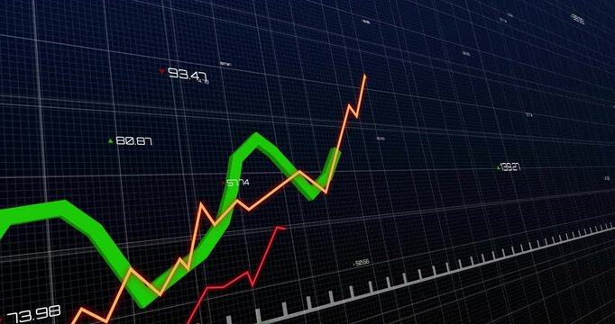 On startup trend lines tracing upward intersecting orange spiking green showing trends on 3D grid