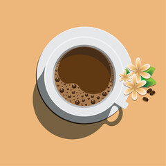 Top View Coffee Cup with Foam and Flowers – Elegant Vector Illustration for Cafe or Branding Design 
