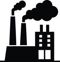 Factory silhouette with chimney polluting CO2 cloud icon