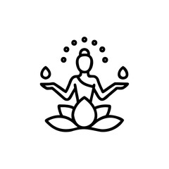 Line Art Hindu God Seated Lotus Position Holding Water Drops Mandala Design Handmade Illustration Black White