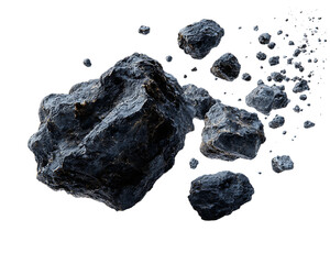 Dark metallic asteroid field isolated on transparent background