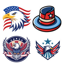 Adobe Illustrator Artwork American eagle head USA flag mascot logo design.
