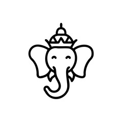 Line Art Illustration of Ganesha Hindu God Wearing a Crown Simple Black and White Design Handmade