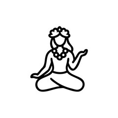 Black Outline Illustration of a Hindu Goddess Seated in Lotus Position Wearing a Flower Crown and Necklace