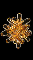 Abstract Golden Glass Tubes Network, 3D Render