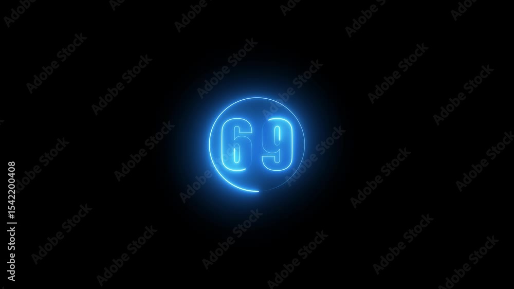 Fototapete abstract glowing neon text 69 number countdown icon. glowing sign on black background neon number. g
