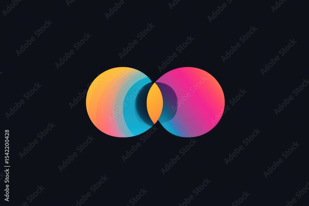 Poster intertwined circles with vibrant gradient colors on a dark background