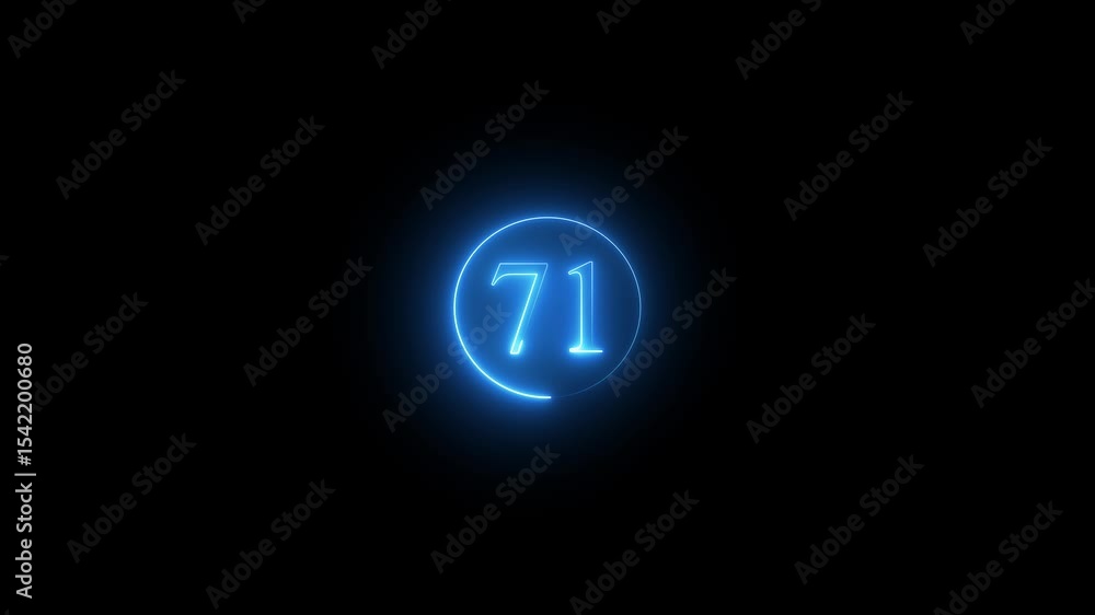 Aufkleber abstract glowing neon text 71 number countdown icon. glowing sign on black background neon number. g